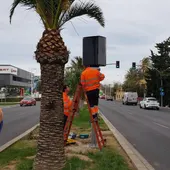 Operarios junto a los radares Operarios junto a los radares