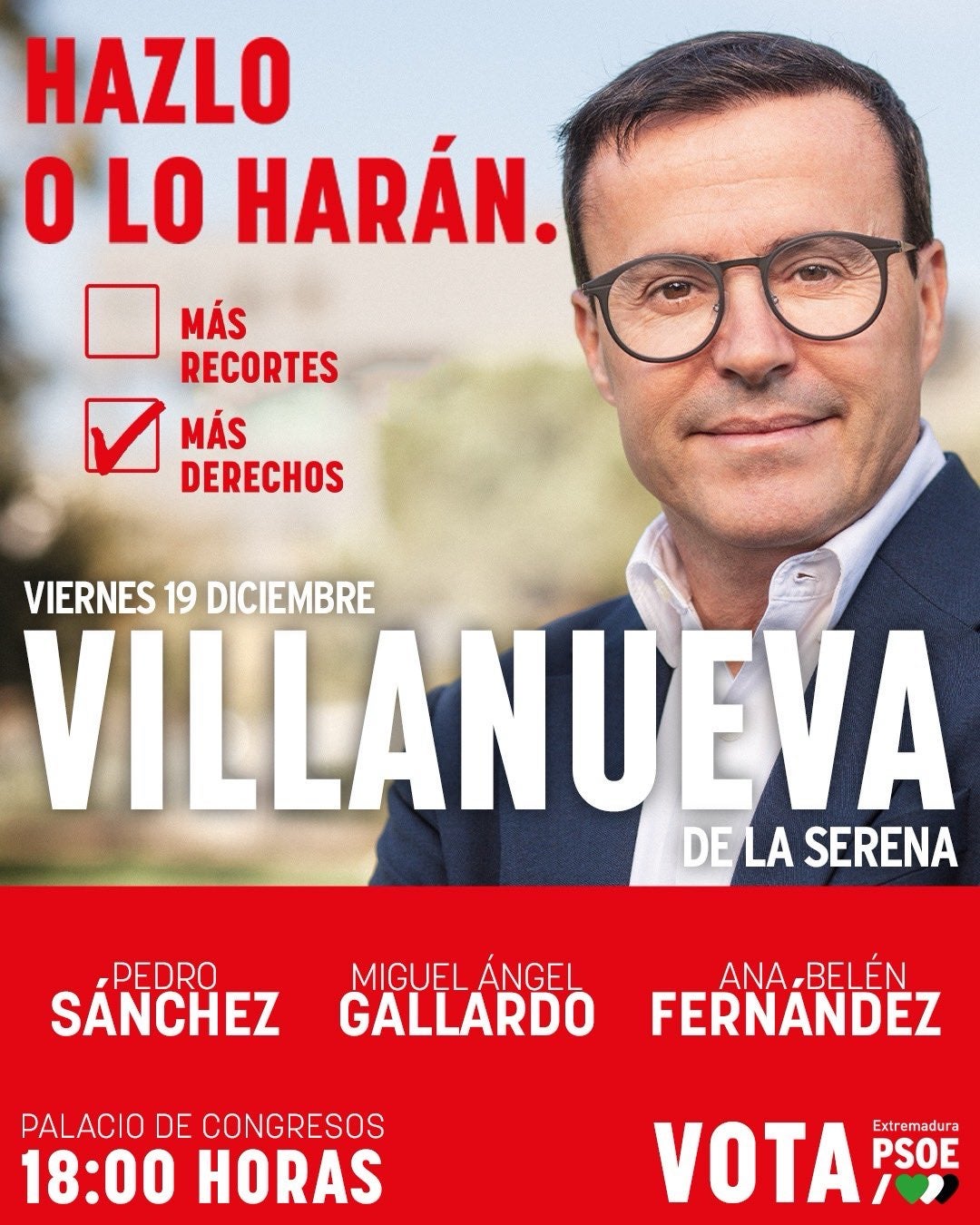 Pedro Sánchez cerrará la campaña electoral con Gallardo este viernes en Villanueva de la Serena Pedro Sánchez cerrará la campaña electoral con Gallardo este viernes en Villanueva de la Serena