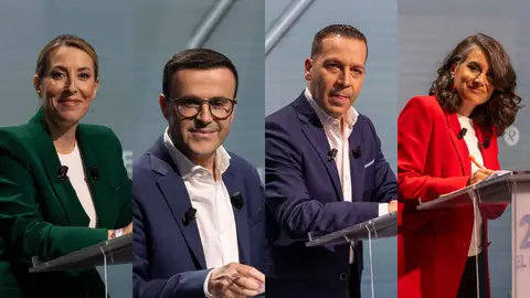 Los cuatro candidatos a las elecciones en Extremadura: María Guardiola, Miguel Ángel Gallardo, Óscar Fernández e Irene de Miguel Los cuatro candidatos a las elecciones en Extremadura: María Guardiola, Miguel Ángel Gallardo, Óscar Fernández e Irene de Miguel