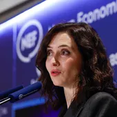 La presidenta de la Comunidad de Madrid, Isabel Díaz Ayuso durante el desayuno informativo en Madrid. La presidenta de la Comunidad de Madrid, Isabel Díaz Ayuso durante el desayuno informativo en Madrid.