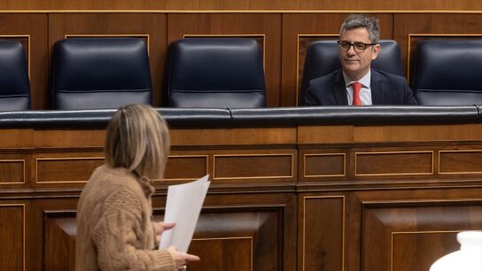 El ministro de la Presidencia, F&eacute;lix Bola&ntilde;os, durante la intervenci&oacute;n de la diputada del Grupo Vasco, Idoia Sagastizabal