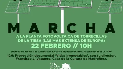 La Asociación 25 de Marzo convoca una marcha el próximo 22 de febrero contra el "alicatado fotovoltaico" de Extremadura La Asociación 25 de Marzo convoca una marcha el próximo 22 de febrero contra el "alicatado fotovoltaico" de Extremadura