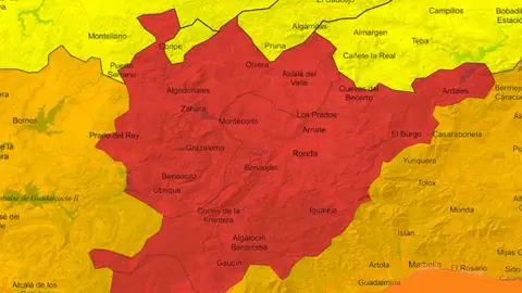 Mapa con las zonas de alerta en Andalucía Mapa con las zonas de alerta en Andalucía