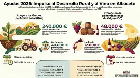 Dos convocatorias para el desarrollo rural y promoción de los vinos con DO por 288.000 euros Dos convocatorias para el desarrollo rural y promoción de los vinos con DO por 288.000 euros