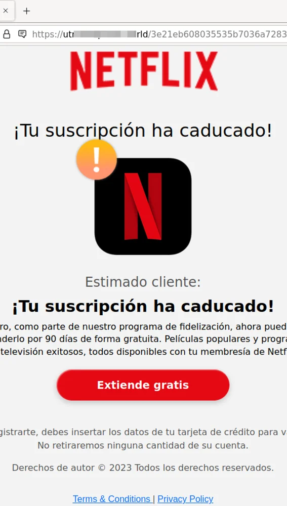 Correo fraudulento de los estafadores haciéndose pasar por Netflix. Correo fraudulento de los estafadores haciéndose pasar por Netflix.