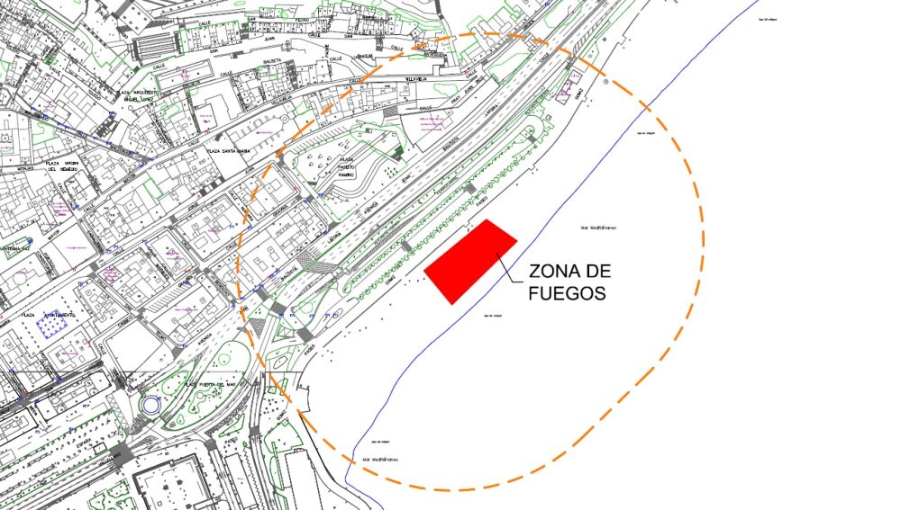 La nueva ubicación del disparo desde la arena de El Postiguet a la altura de El Paseíto de Ramiro 