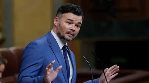 El portavoz de ERC, Gabriel Rufián, durante su intervención en el pleno del Congreso. El portavoz de ERC, Gabriel Rufián, durante su intervención en el pleno del Congreso.