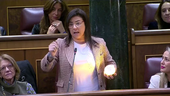 Momento en el que Ana Belén Vázquez muestra la baliza V16 en el Congreso Momento en el que Ana Belén Vázquez muestra la baliza V16 en el Congreso