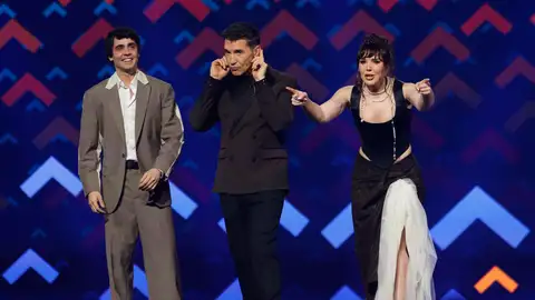 Javier Ambrossi, Jesús Vázquez e Inés Hernand, presentadores del Benidorm Fest 2026 Javier Ambrossi, Jesús Vázquez e Inés Hernand, presentadores del Benidorm Fest 2026