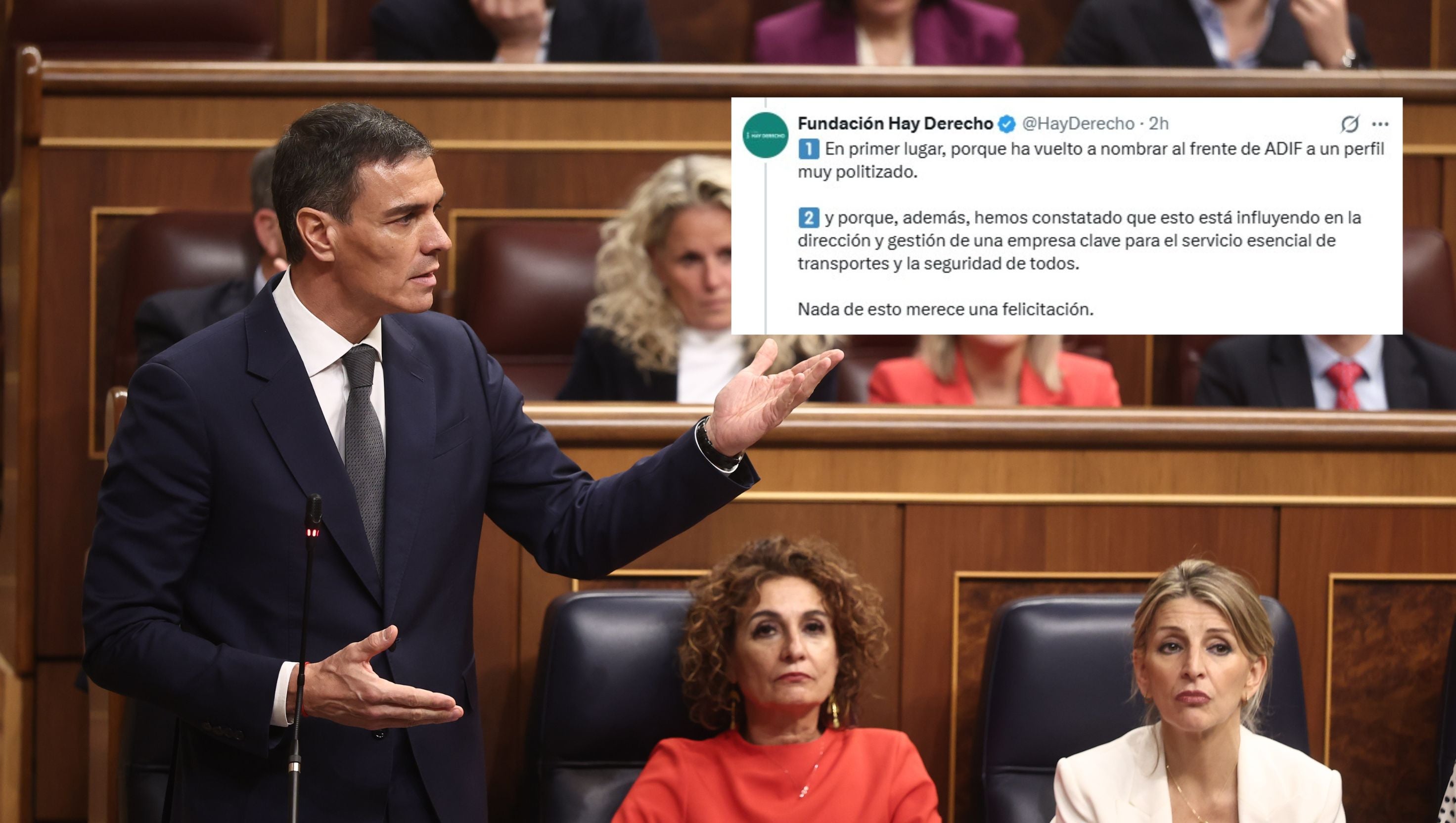 Sánchez presume de un informe sobre nombramientos en ADIF y sus autores le rectifican: "Está totalmente fuera de contexto" Sánchez presume de un informe sobre nombramientos en ADIF y sus autores le rectifican: "Está totalmente fuera de contexto"