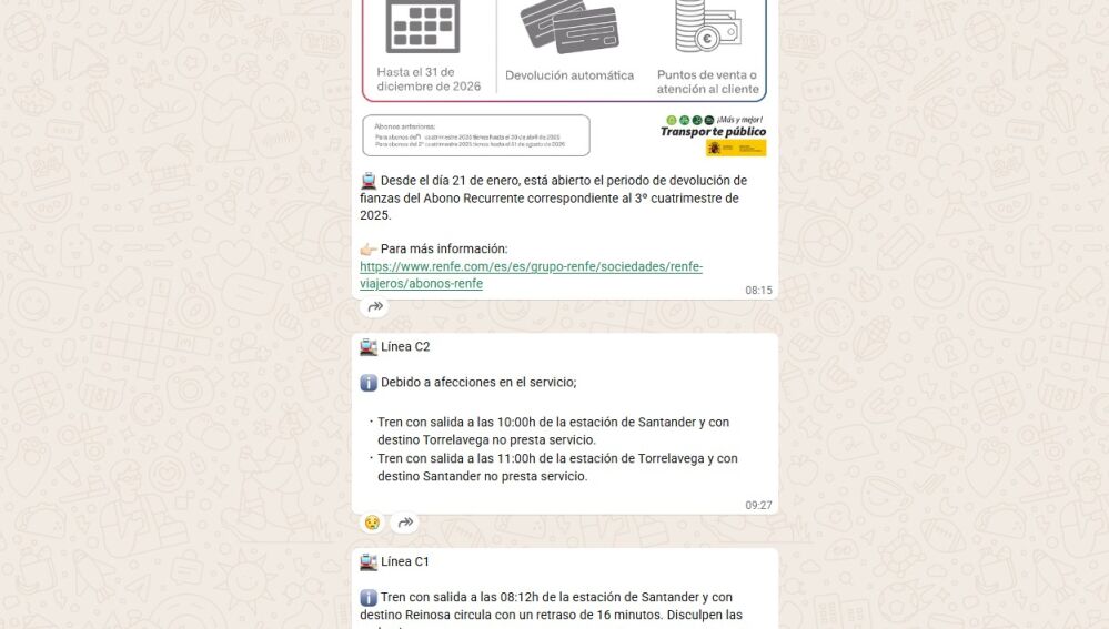 Canal de Cercanías Cantabria donde se ponen las incidencias a tiempo real