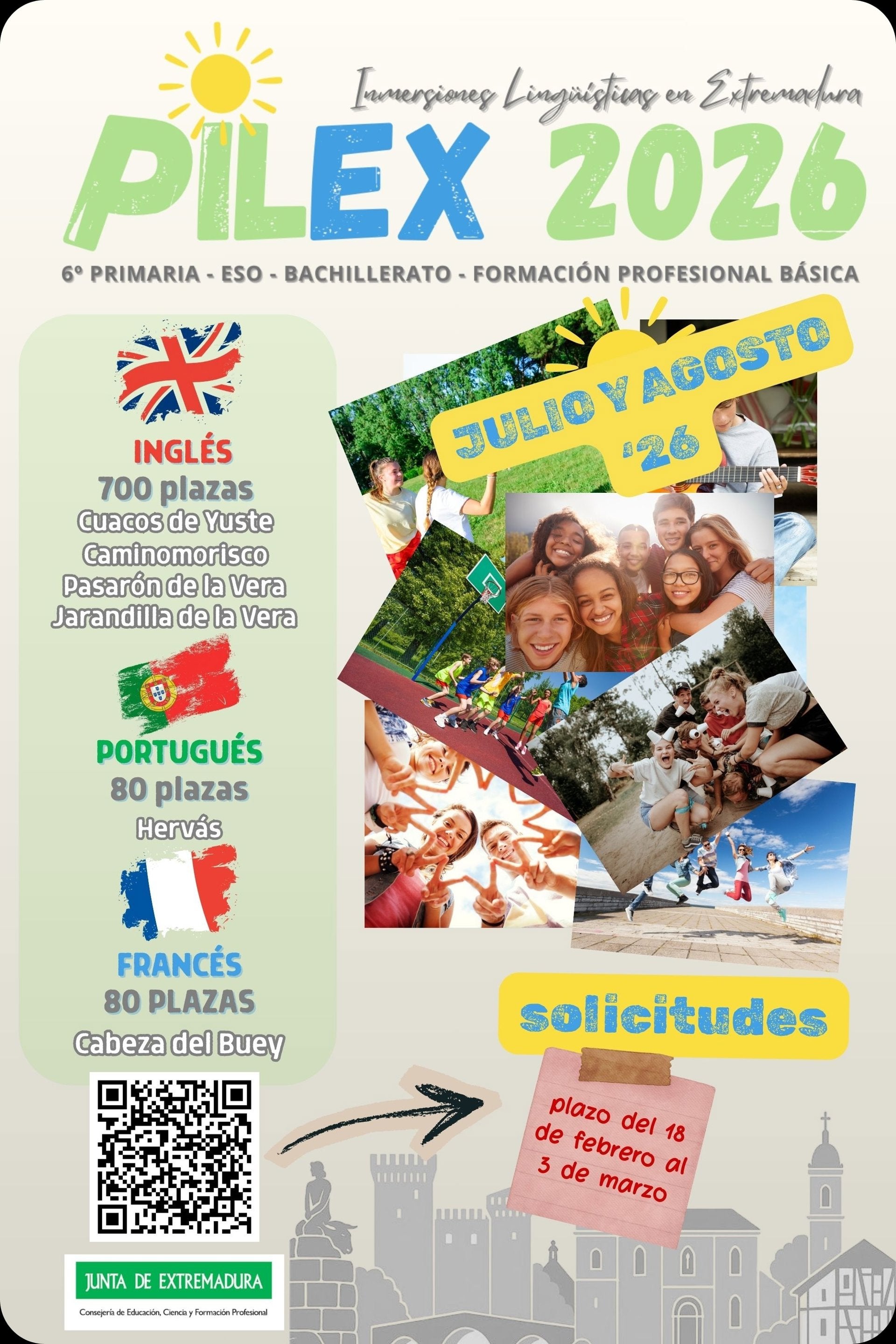 La Junta oferta 860 plazas de inmersión lingüística en inglés, francés y portugués para alumnos extremeños en verano La Junta oferta 860 plazas de inmersión lingüística en inglés, francés y portugués para alumnos extremeños en verano