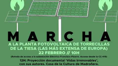 Marcha este domingo “contra el alicatado de Extremadura” en la planta fotovoltaica más extensa de Europa, la de Torrecillas de la Tiesa Marcha este domingo “contra el alicatado de Extremadura” en la planta fotovoltaica más extensa de Europa, la de Torrecillas de la Tiesa
