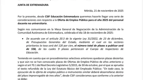 CSIF insiste en que las oposiciones de las EOI y Sectores Singulares coincidan en 2027 las otras especialidades y cuerpos docentes CSIF insiste en que las oposiciones de las EOI y Sectores Singulares coincidan en 2027 las otras especialidades y cuerpos docentes