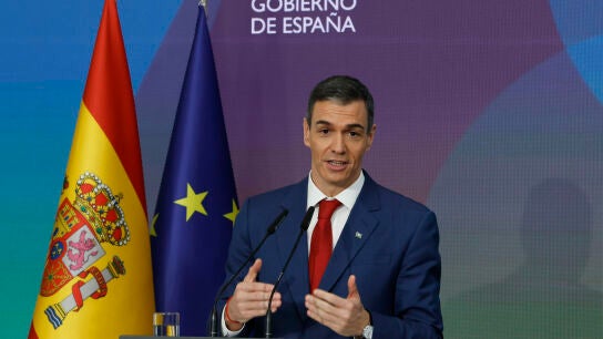 El presidente del Gobierno, Pedro S&aacute;nchez, durante el acto de homenaje al pueblo gitano