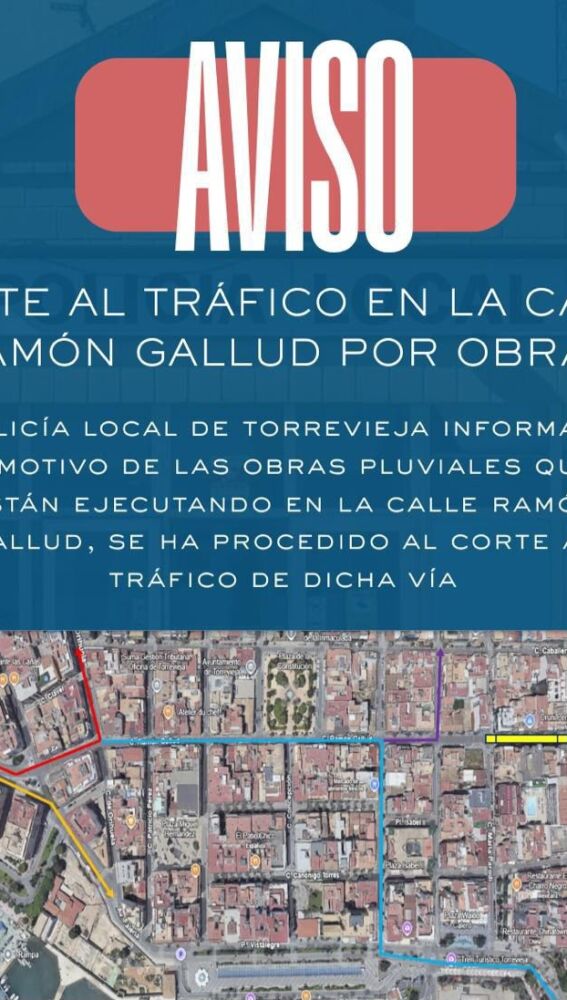 El corte de un tramo de la calle Ramón Gallud por obras de pluviales en Torrevieja se extenderá hasta Semana Santa 