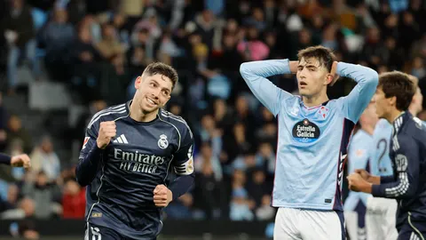 Fede Valverde celebra el gol de la victoria ante el Celta en Balaídos