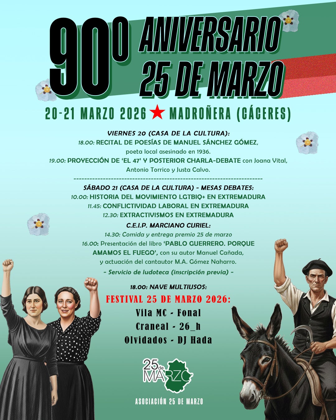 Paca Blanco, Pablo Guerrero y Remigio Cordero recibirán el Premio 25 de marzo 2026 en Madroñera el 21 de marzo Paca Blanco, Pablo Guerrero y Remigio Cordero recibirán el Premio 25 de marzo 2026 en Madroñera el 21 de marzo