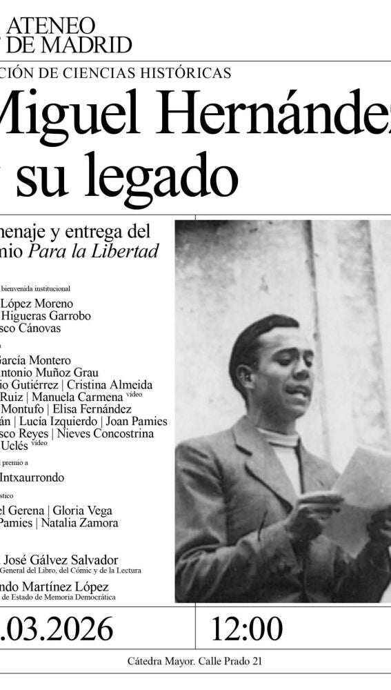 Madrid acoge este sábado el homenaje 'Miguel Hernández y su legado' con la entrega del premio 'Para la libertad'