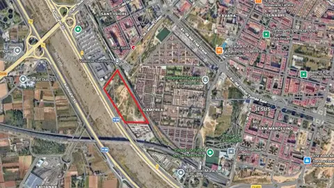 En rojo, terrenos reservados para la nueva subestación subestación