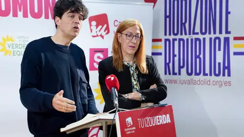 El candidato de la coalición IU-Sumar en las elecciones Castilla y León, Juan Gascón, junto a la candidata número 2 por Valladolid, Marina Echebarría El candidato de la coalición IU-Sumar en las elecciones Castilla y León, Juan Gascón, junto a la candidata número 2 por Valladolid, Marina Echebarría
