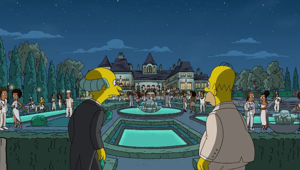 Homer y el Sr. Burns en una fiesta blanca, parecida a las de Sean 'Diddy' Combs. Homer y el Sr. Burns en una fiesta blanca, parecida a las de Sean 'Diddy' Combs.