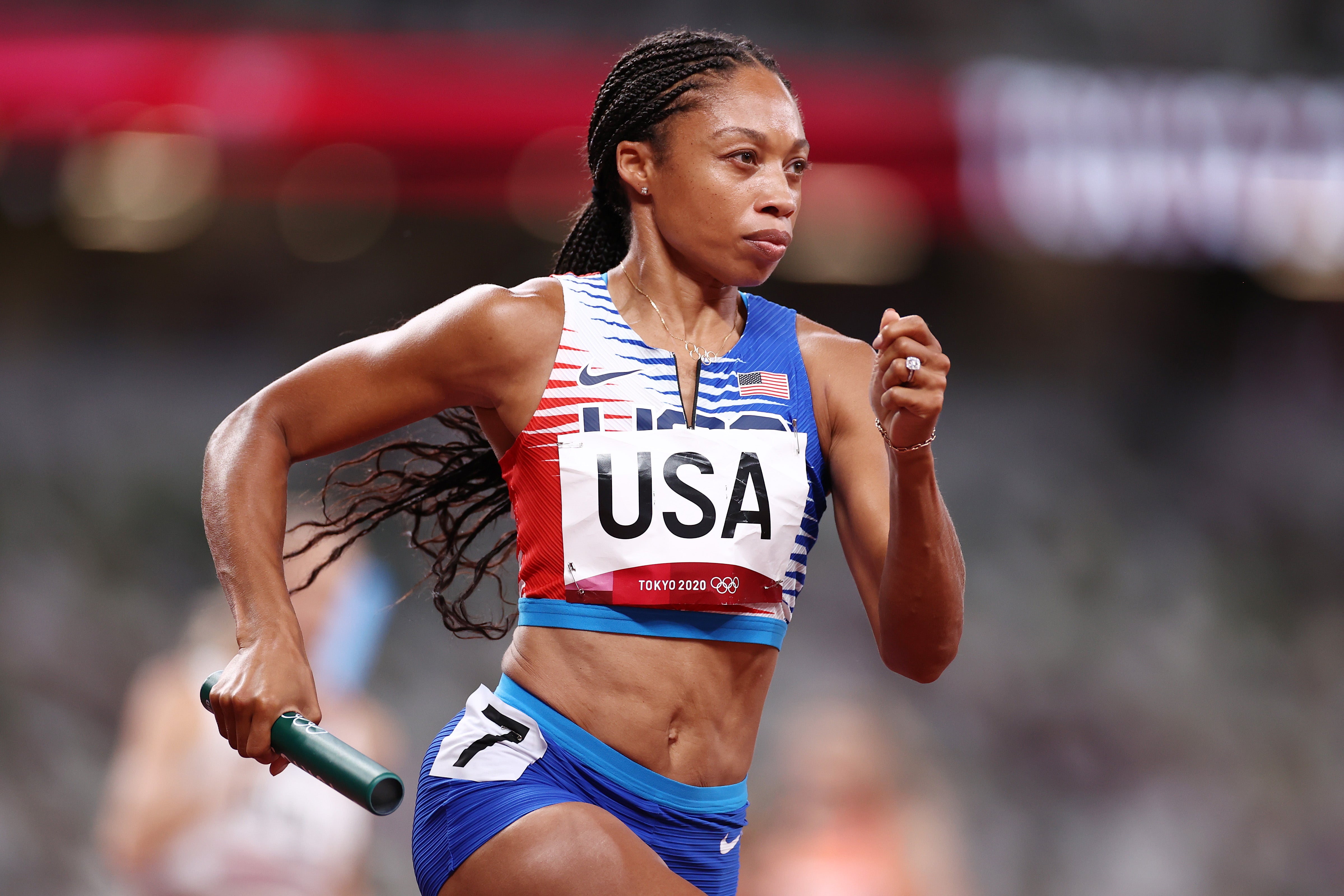La atleta Allyson Felix durante los Juegos Olímpicos de Tokyo La atleta Allyson Felix durante los Juegos Olímpicos de Tokyo