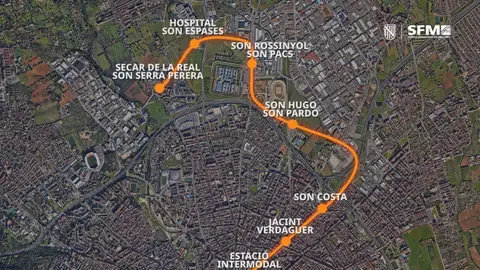 Recorrido de la nueva línea de metro que unirá Palma y Son Espases en 10 minutos. Recorrido de la nueva línea de metro que unirá Palma y Son Espases en 10 minutos.