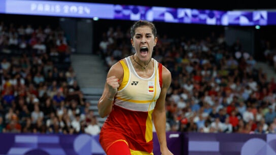 Carolina Mar&iacute;n, durante un partido en Par&iacute;s 2024.