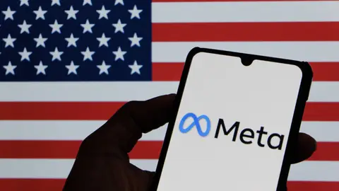 Logo de Meta con bandera de Estados Unidos Logo de Meta con bandera de Estados Unidos