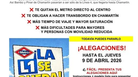 "La L1 se queda" Los vecinos protestan ante la pérdida de acceso directo al centro desde Pinar de Chamartín "La L1 se queda" Los vecinos protestan ante la pérdida de acceso directo al centro desde Pinar de Chamartín