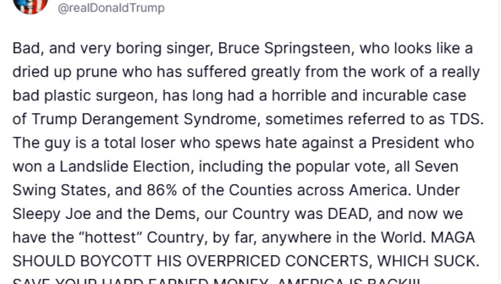 Mensaje de Donald Trump contra Bruce Sprinsgteen