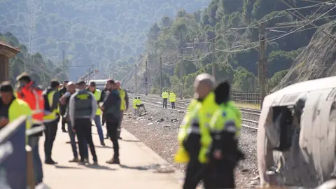 Agentes trabajan en el lugar del accidente en Adamuz, Córdoba, tras el accidente. Agentes trabajan en el lugar del accidente en Adamuz, Córdoba, tras el accidente.