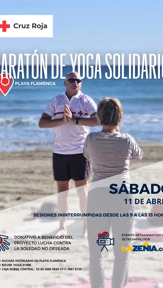 Cruz Roja te invita al maratón de yoga solidario este sábado en Playa Flamenca de Orihuela costa Cruz Roja te invita al maratón de yoga solidario este sábado en Playa Flamenca de Orihuela costa