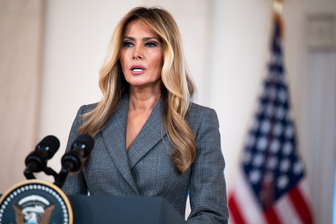 La primera dama, Melania Trump, en una comparecencia ante medios estadounidenses La primera dama, Melania Trump, en una comparecencia ante medios estadounidenses