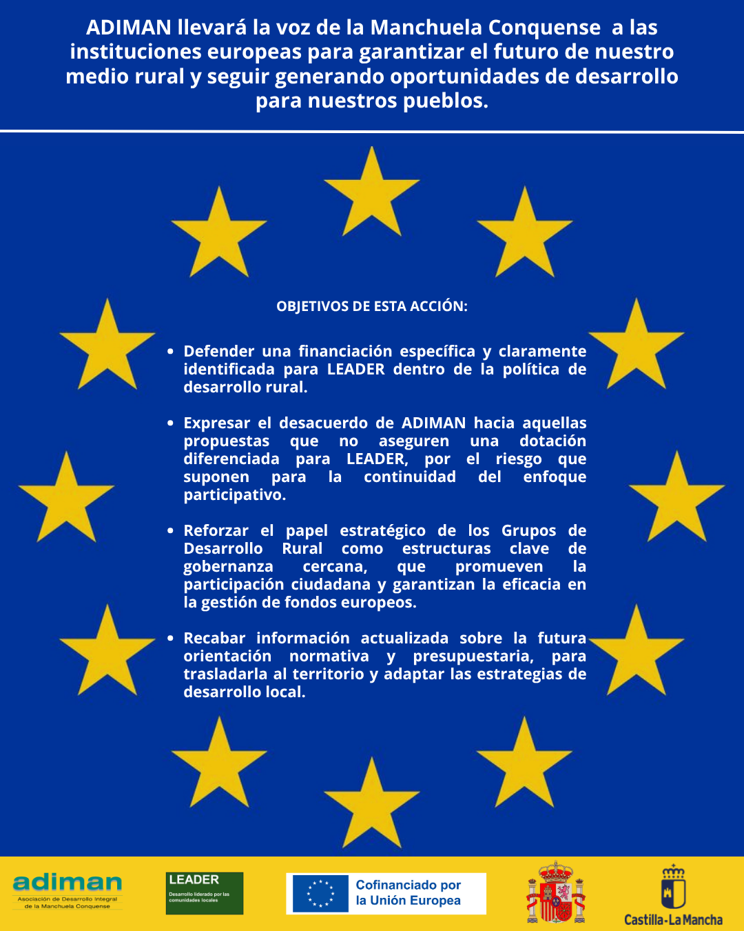 ADIMAN viajará a Bruselas para defender el papel de LEADER y exigir su financiación en el periodo 2028-2034 ADIMAN viajará a Bruselas para defender el papel de LEADER y exigir su financiación en el periodo 2028-2034