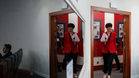 La ministra de Inclusi&oacute;n, Seguridad Social y Migraciones, Elma Saiz, durante la rueda de prensa tras el consejo de Ministros