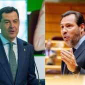 Montaje Juanma Moreno (i), presidente de la Junta de Andalucía, y Óscar Puente, ministro de Transportes (d). 
