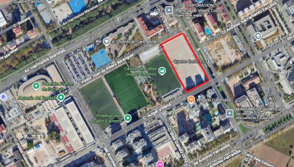 En rojo, la parcela donde su ubicarán las pistas