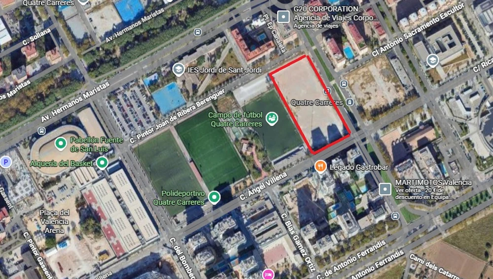 En rojo, la parcela donde su ubicarán las pistas En rojo, la parcela donde su ubicarán las pistas