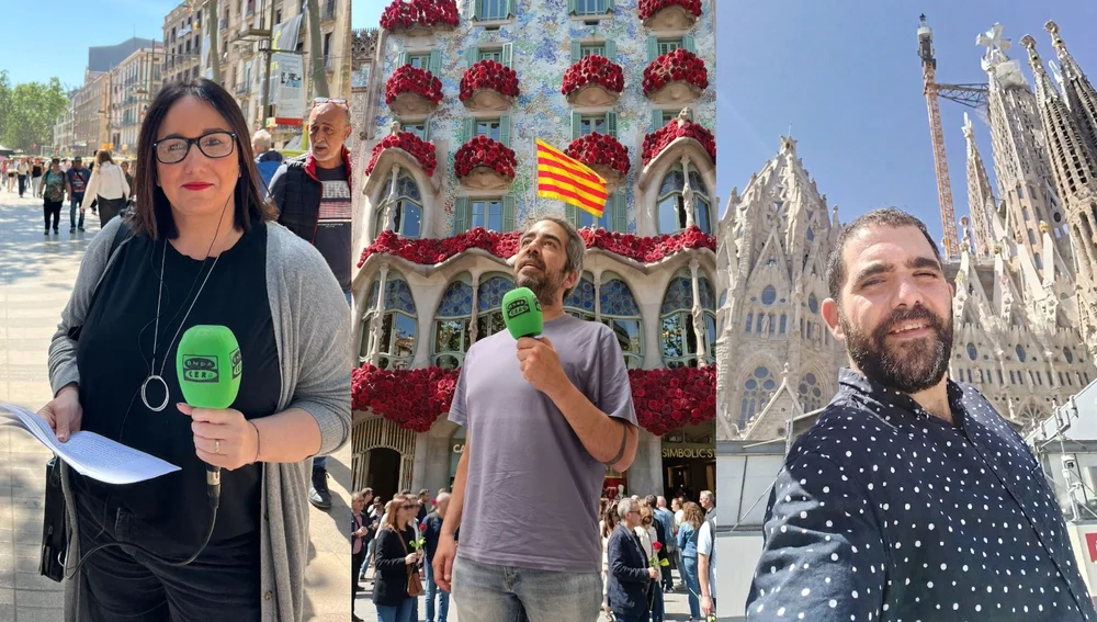 Miriam Franch, Gerard Sanz i Robert Calvo als carrers de Barcelona durant el programa especial de 'La Ciutat' per Sant Jordi Miriam Franch, Gerard Sanz i Robert Calvo als carrers de Barcelona durant el programa especial de 'La Ciutat' per Sant Jordi