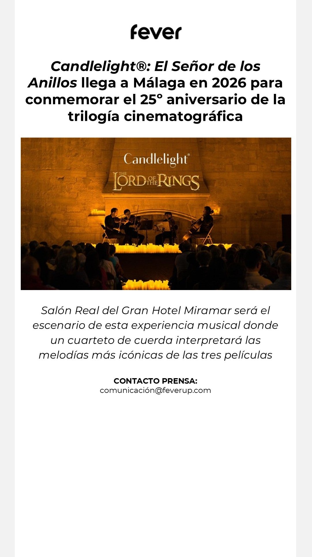 El Señor de los Anillos llega a Málaga en 2026 para conmemorar el 25º aniversario de la trilogía cinematográfica El Señor de los Anillos llega a Málaga en 2026 para conmemorar el 25º aniversario de la trilogía cinematográfica