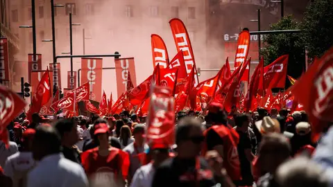 Manifestantes durante la marcha por el Día Internacional de los Trabajadores, a 1 de mayo de 2023 Manifestantes durante la marcha por el Día Internacional de los Trabajadores, a 1 de mayo de 2023