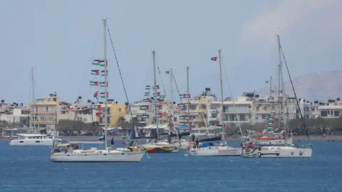 Imagen de archivo de la Global Sumud Flotilla en aguas de Grecia Imagen de archivo de la Global Sumud Flotilla en aguas de Grecia