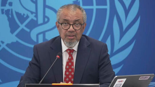 Director general de la OMS, Tedros Adhanom, durante una rueda de prensa este jueves. 