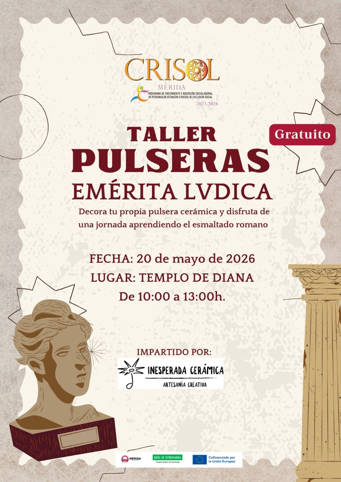 El Programa CRISOL organiza un taller gratuito de pulseras romanas con motivo de la XVI edición de Emerita Lvdica El Programa CRISOL organiza un taller gratuito de pulseras romanas con motivo de la XVI edición de Emerita Lvdica