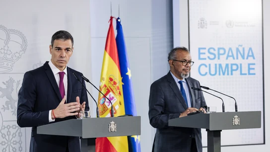 Pedro Sánchez en su comparecencia junto a Tedros Adhanom. Pedro Sánchez en su comparecencia junto a Tedros Adhanom.