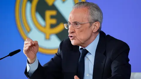 Florentino Pérez durante la rueda de prensa de ayer 12 de mayo de 2026. Florentino Pérez durante la rueda de prensa de ayer 12 de mayo de 2026.