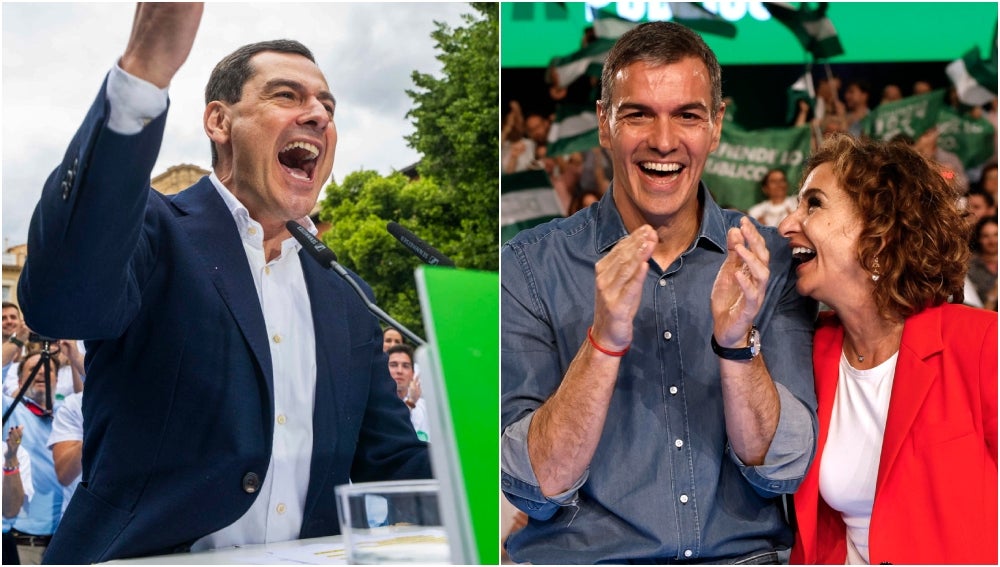 Juanma Moreno llama a los indecisos para dar "estabilidad" y Sánchez arropa a Montero ante los pronósticos: "Es la mejor candidata" Juanma Moreno llama a los indecisos para dar "estabilidad" y Sánchez arropa a Montero ante los pronósticos: "Es la mejor candidata"