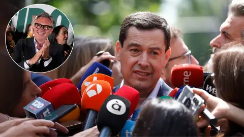 Juanma Moreno, candidato del PP, y Manuel Gavira, candidato de Vox, tras conocerse los resultados de las elecciones de Andalucía. Juanma Moreno, candidato del PP, y Manuel Gavira, candidato de Vox, tras conocerse los resultados de las elecciones de Andalucía.